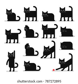 Cute cat poses set. Vector cartoon flat style illustration isolated on white.