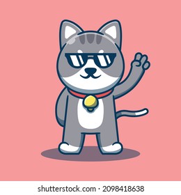 Cute cat posing peacefully and sunglasses vector cartoon icon  Isolated cute cat  Flat cartoon style 