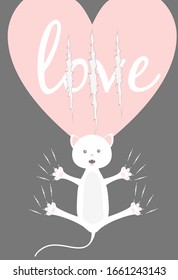 Cute cat postcard. Declaration of love. I love you to the moon and back.  Colorful vector illustration.
