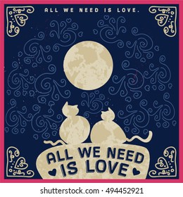 Cute cat postcard illustration.