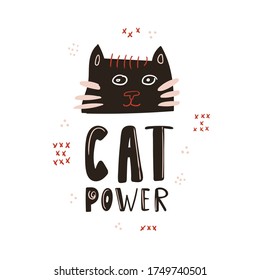 Cute cat poster and lettering. Vector illustration for cat's shelter design. Animal print for t-shirt.