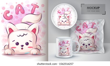 Cute cat poster   merchandising  Vector eps 10