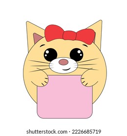 Cute Cat with poster without text in color for congratulation