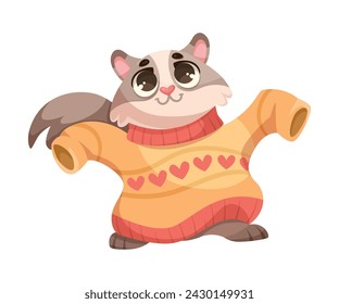 Gato lindo con el hocico bonito en el amor con el corazón de punto suéter ilustración vectorial