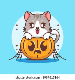 Cute cat with pumpkin cartoon