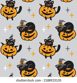 Cute cat and pumpkin in halloween. Cute print for kid products on halloween. Vector.