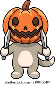 Cute cat with a pumpkin head - halloween - cartoon character - vector illustration
