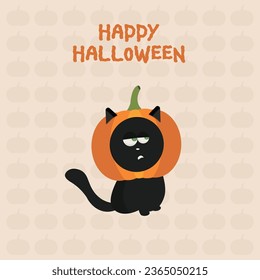 cute cat with a pumpkin on his head. Halloween holiday