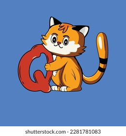 Cute cat with Q Letter Vector Illustration