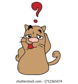 Cute cat with a question mark over his head .Vector children's design for greeting cards, banners.