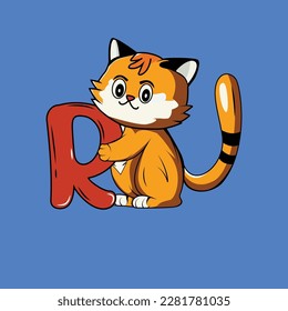 Cute cat with R Letter Vector Illustration