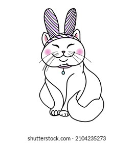 Cute cat with rabbit ears. Hand drawn vector illustration. Can be used for baby t-shirt print, fashion print design, kids wear, baby shower celebration greeting and invitation card. 