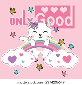 cute cat raimbow design for girl