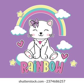 cute cat raimbow graphic tees for girl