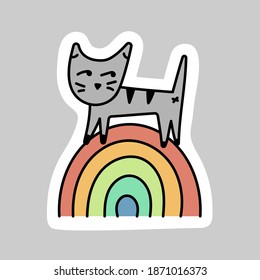 Cinta de gato y arcoiris. Ilustración vectorial dibujada a mano