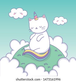 cute cat with rainbow tail in the camp kawaii character