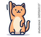 cute cat raising hand flat color vector illustration template design