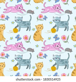 Cute cat and rat seamless pattern for fabric textile wallpaper wrap paper.