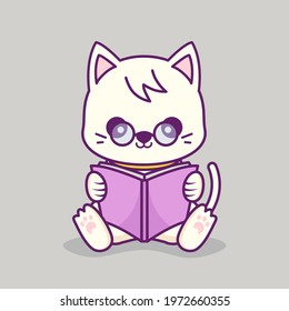 cute cat reading the book