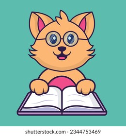 Cute cat reading a book