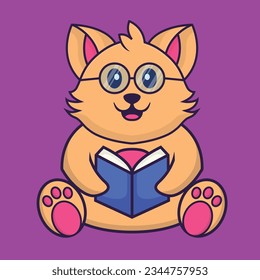 Cute cat reading a book