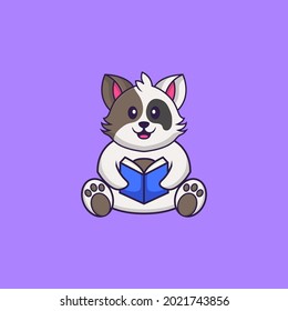 Cute cat reading a book. Animal cartoon concept isolated. Can used for t-shirt, greeting card, invitation card or mascot.