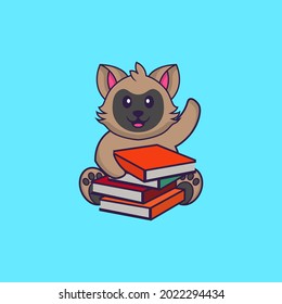 Cute cat reading a book. Animal cartoon concept isolated. Can used for t-shirt, greeting card, invitation card or mascot.