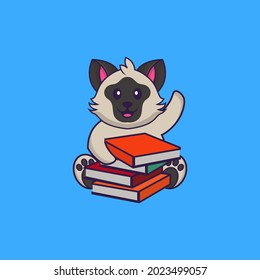 Cute cat reading a book. Animal cartoon concept isolated. Can used for t-shirt, greeting card, invitation card or mascot.