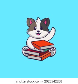 Cute cat reading a book. Animal cartoon concept isolated. Can used for t-shirt, greeting card, invitation card or mascot.