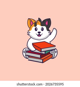 Cute cat reading a book. Animal cartoon concept isolated. Can used for t-shirt, greeting card, invitation card or mascot.