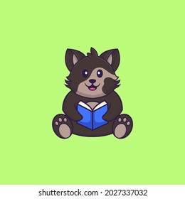 Cute cat reading a book. Animal cartoon concept isolated. Can used for t-shirt, greeting card, invitation card or mascot.
