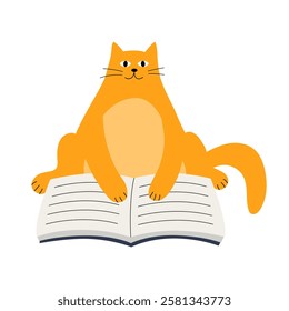 Cute cat reading a book. Cat with a book in a flat style, isolated on a white background. Vector illustration.