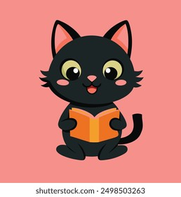 cute cat reading book isolated back to school