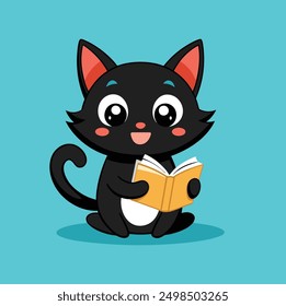 cute cat reading book isolated back to school