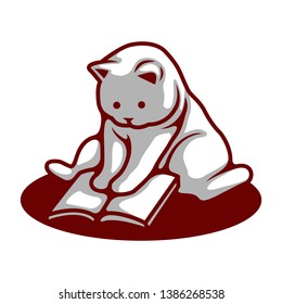 Cute cat reading a book vector cartoon illustration - Vector