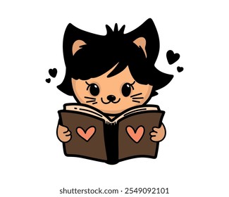 Cute cat reading a book. Vector.