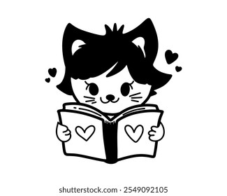 Cute cat reading a book. Vector.