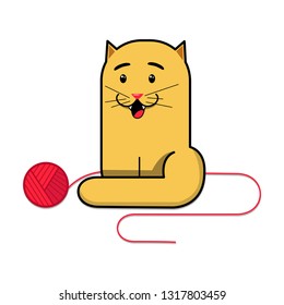 cute cat with a red ball, vector illustration