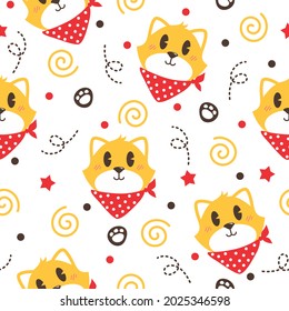 Cute cat with red band pattern illustration design