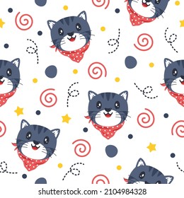 Cute cat with red bandana illustration pattern design