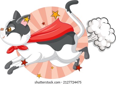 Cute cat with red cape flying illustration