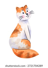 Gato bonito. Animal de estimação vermelho e fofo. Gráfico de desenho em aquarela. Animais domésticos. Raça de mamíferos felinos. Impressão de esboço colorido. Gatinho feliz adorável. Um boneco isolado. Kitty posar sentado. Esboço de cor de vetor
