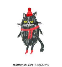Cute cat in a red hat