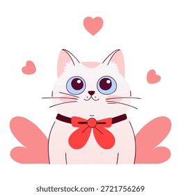 süße Katze mit rotem Herz. Valentinstag. Vektorgrafik