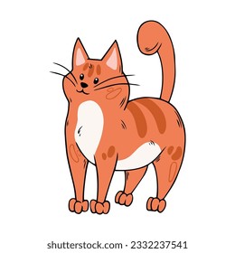 Cute cat. Red kitten in hand drawn style. Vector illustration isolated on white background