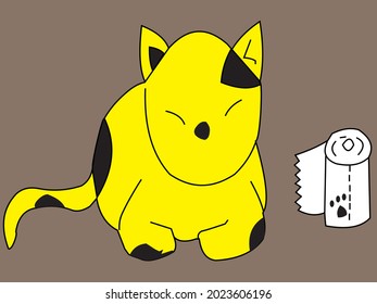 cute cat relaxing near toilet paper