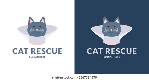 Cute cat rescue logo. Vector illustration.