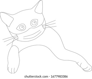 Un gato lindo con una máscara respiratoria en la cara. El concepto de protección contra las enfermedades respiratorias, las alergias. Protección contra el coronavirus. Ilustración del contorno del vector en un fondo blanco.