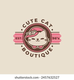 Cute cat retro vintage emblem brand logo design
