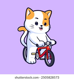 Cute Cat riding bicycle vector mascot logo. Animal transportation icon concept illustration.